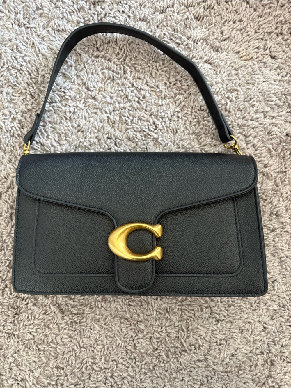 Coach Black Leather Shoulder Bag with Gold Hardware C-Clasp